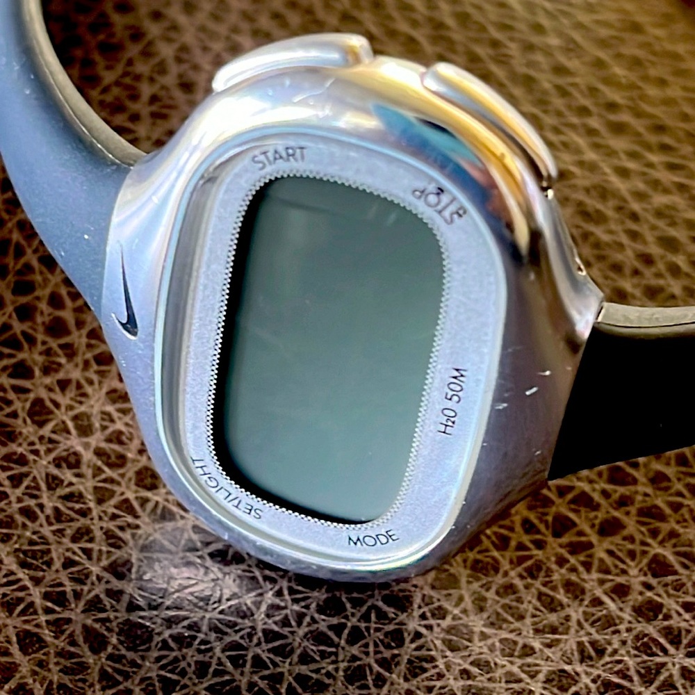 Rare Nike Ladies Watch - Black Smoke band. Silver Oval Digital Dial